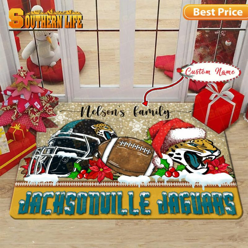 Jacksonville Jaguars Christmas Rubber Base Doormat - Custom NameJG665