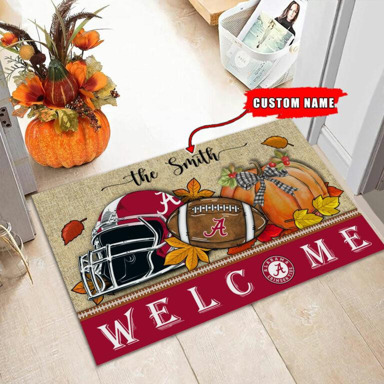 NCAA01Alabama Crimson Tide Welcome Fall Football Doormat – Custom name