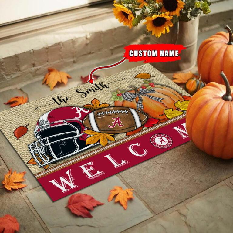 NCAA01Alabama Crimson Tide Welcome Fall Football Doormat – Custom name
