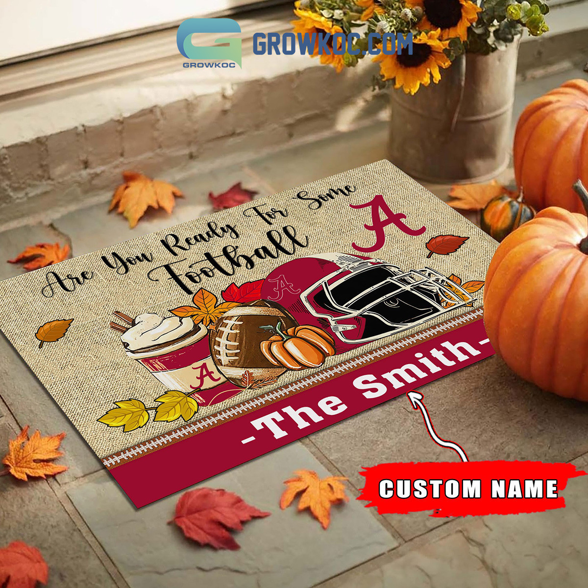 Alabama Crimson Tide NCAA Fall Pumpkin Are You Ready For Some Football Personalized Doormat