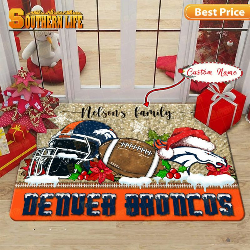 Denver Broncos Christmas Rubber Base Doormat - Custom Name BC6955