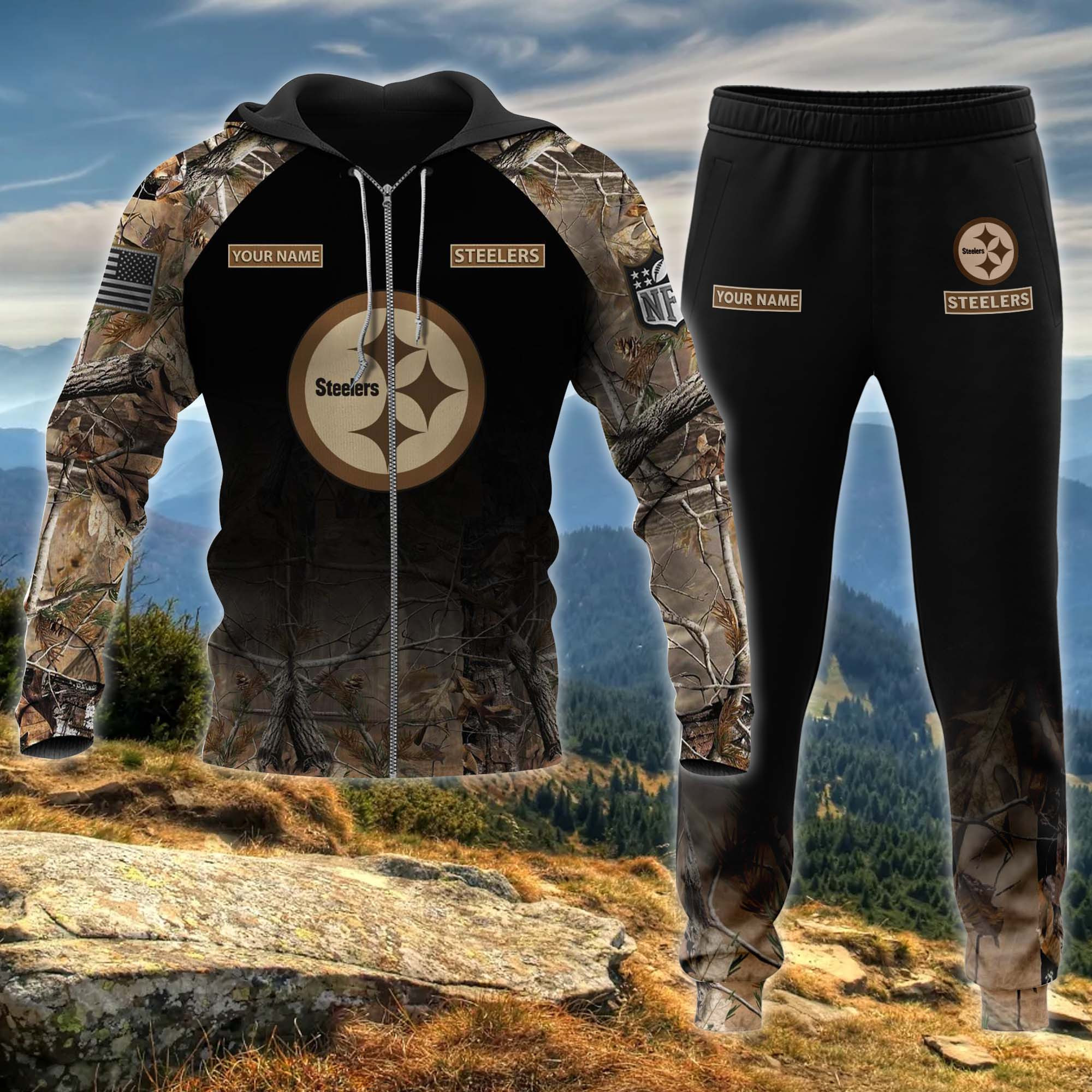 Pittsburgh Steelers All Over Printed T-shirt Sweatshirt Hoodie Joggers AZHD027