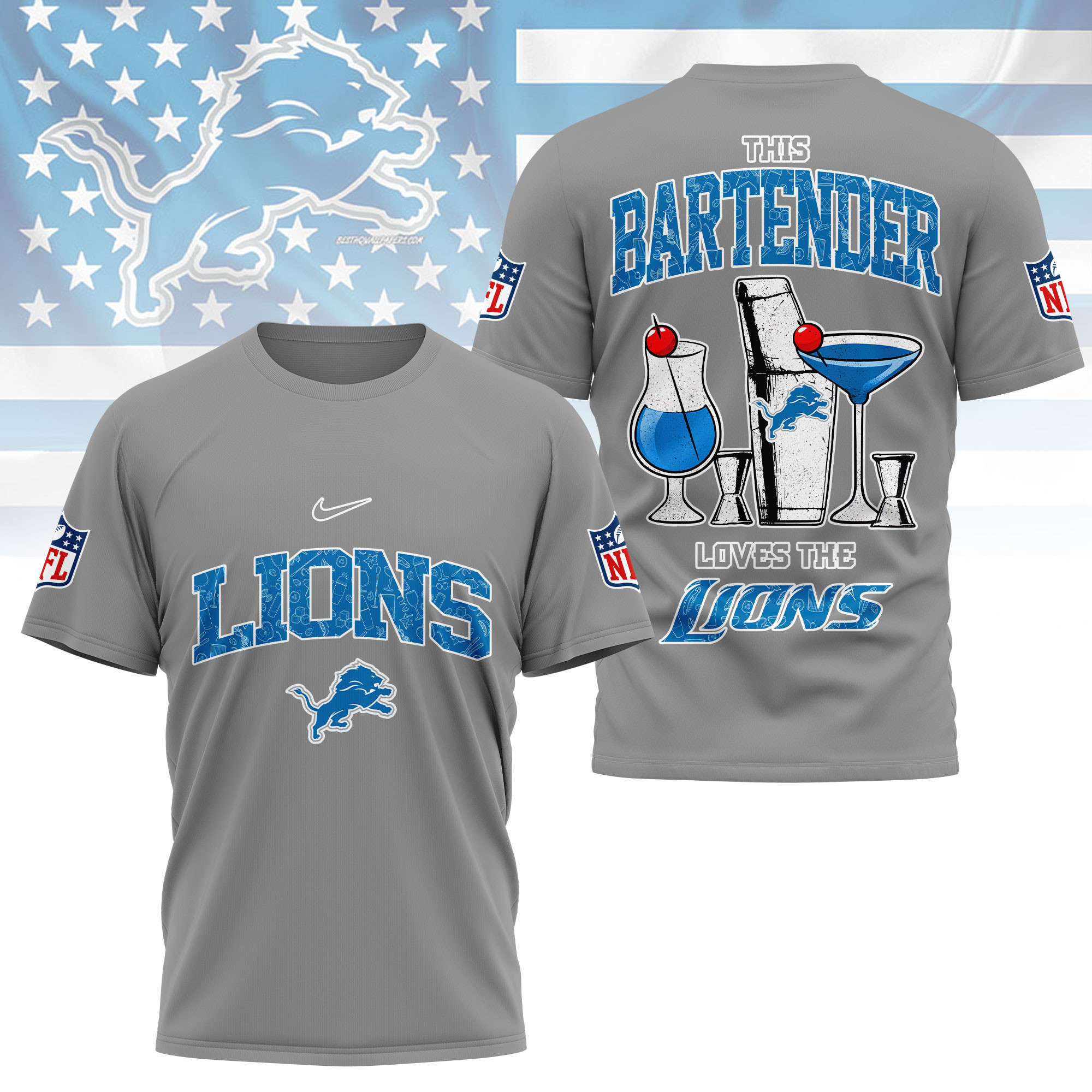 Detroit Lions | Premium NFL Bartender Fan 3D Shirt NY