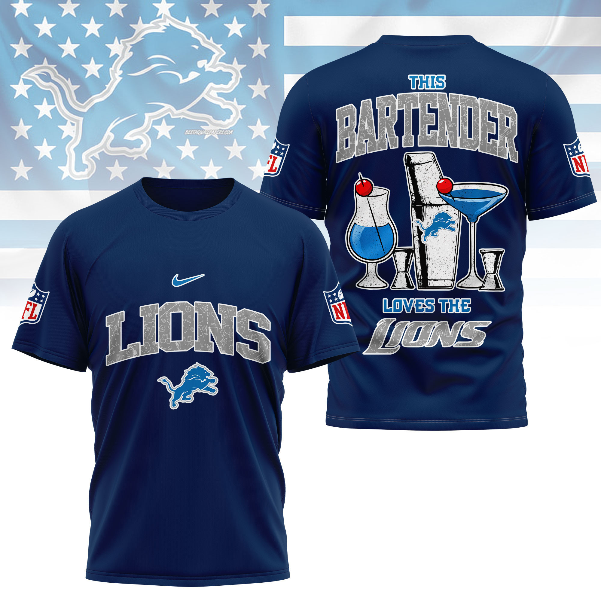 Detroit Lions | Premium NFL Bartender Fan 3D Shirt NY