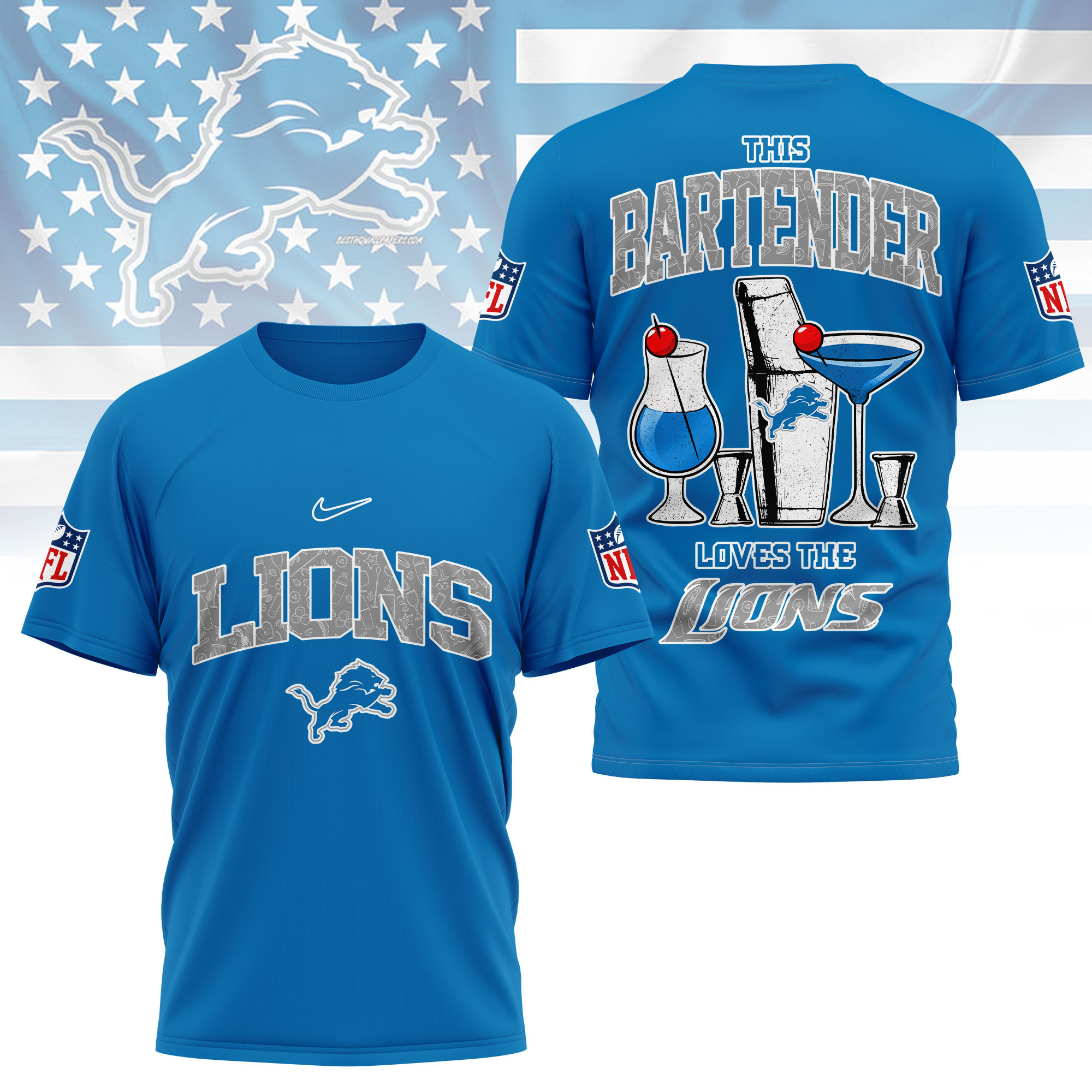 Detroit Lions | Premium NFL Bartender Fan 3D Shirt NY