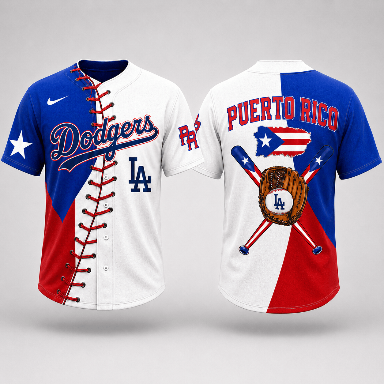 Los Angeles Dodgers | Premium MLB Puerto Rico Island Pride Baseball Jersey And Cap Set