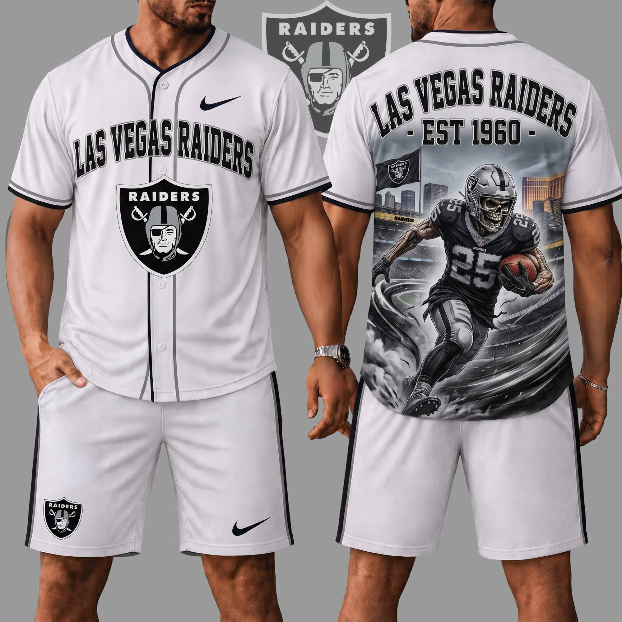 Las Vegas Raiders | Premium NFL Skull Jersey Shorts Set NY