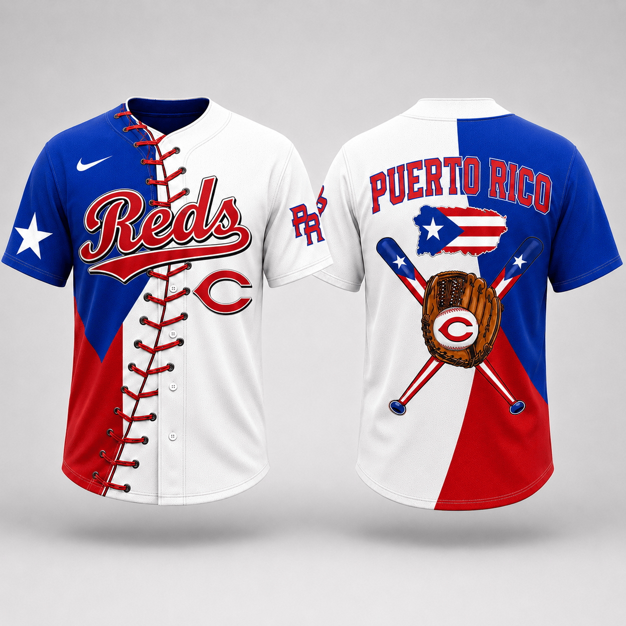 Cincinnati Reds | Premium MLB Puerto Rico Island Pride Baseball Jersey And Cap Set