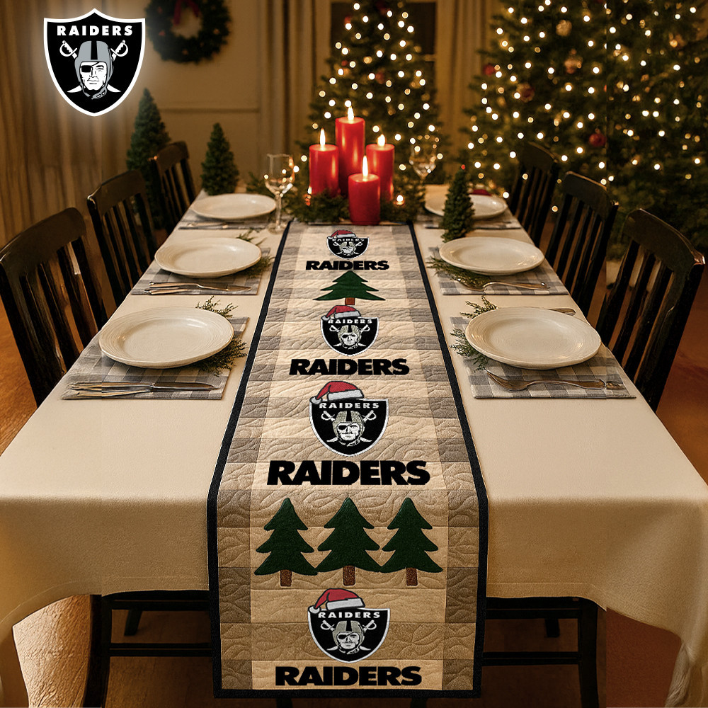Las Vegas Raiders | Premium NFL Quilted Christmas Table Runner HI