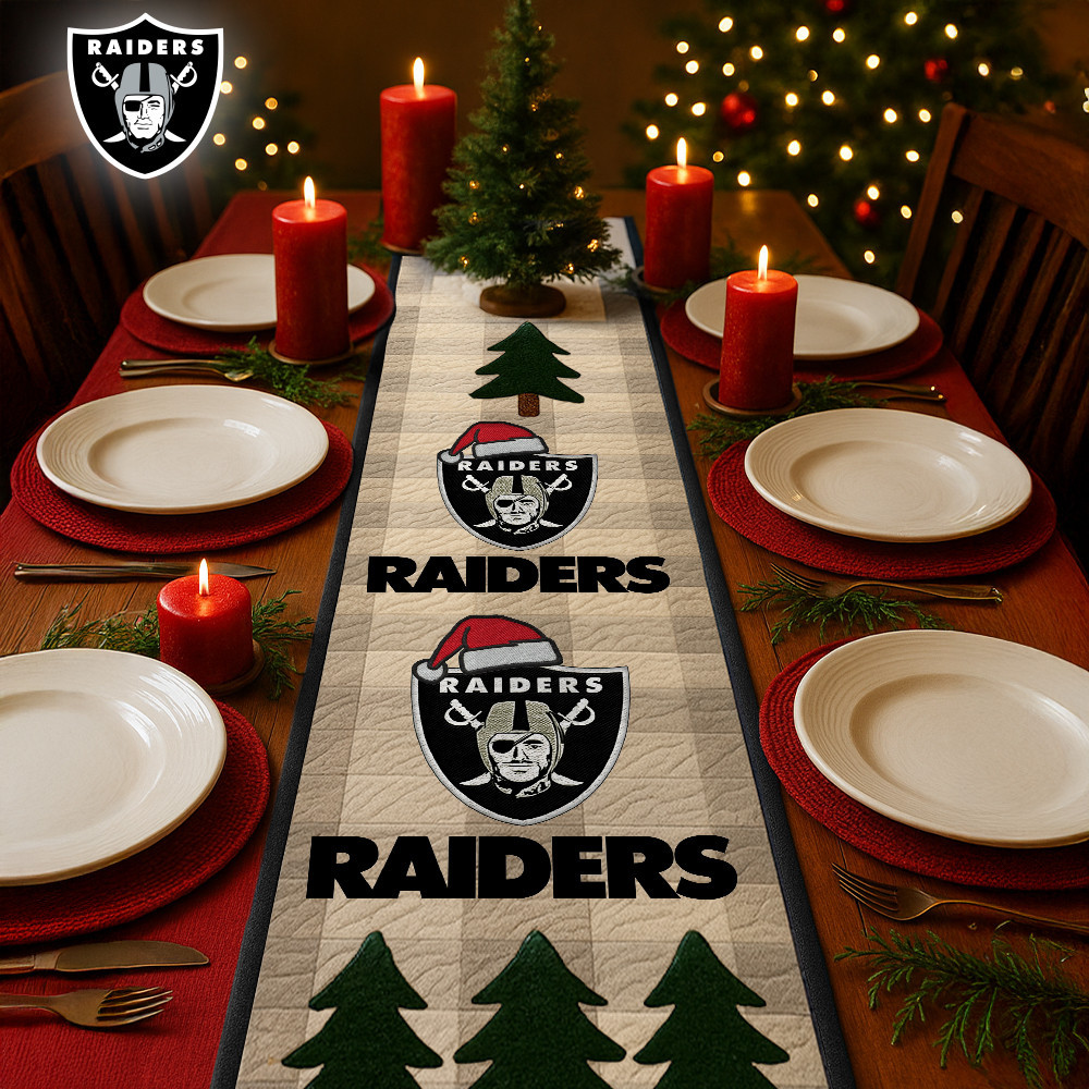 Las Vegas Raiders | Premium NFL Quilted Christmas Table Runner HI