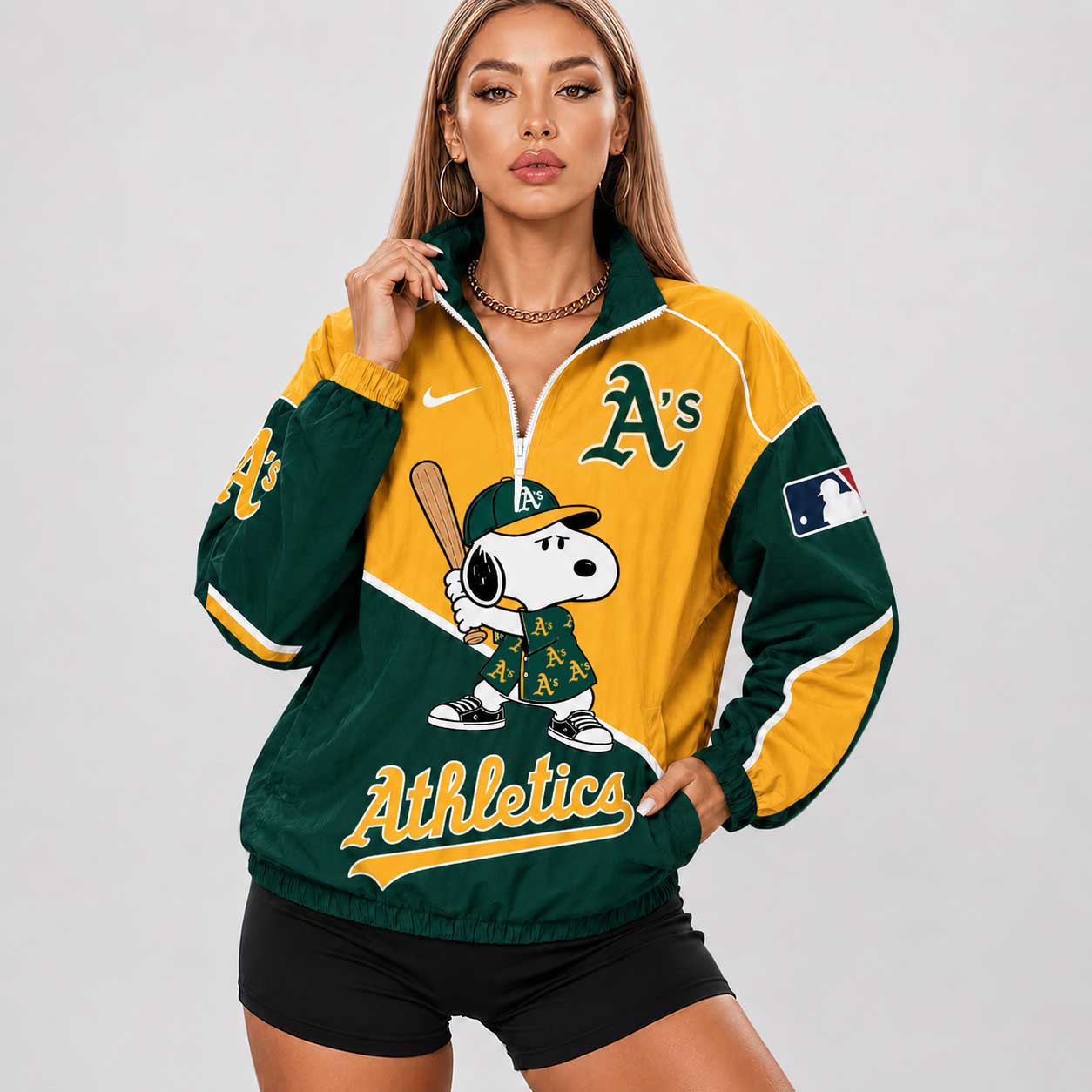 Athletics | Premium MLB Snoopy Clubhouse Swing V-neck Jacket And Cap Set