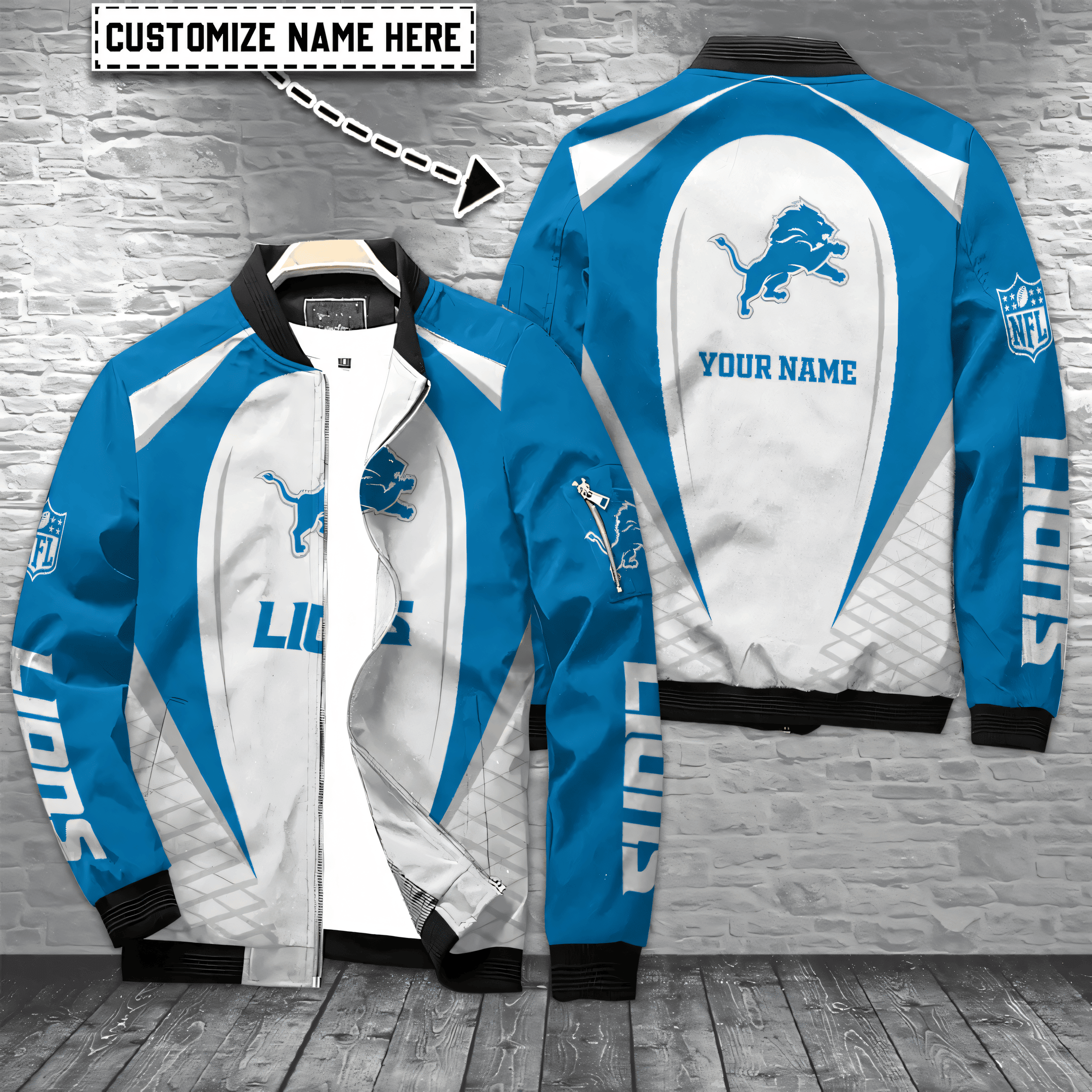 Detroit Lions Personalized Bomber Jacket AZCBJ076