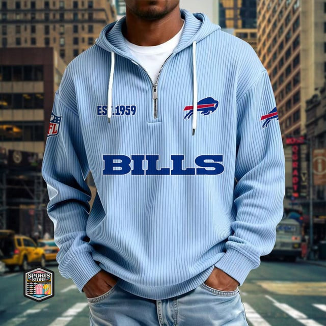 Buffalo Bills Ribbed Texture Zipper Long Sleeve Hoodie SPTRTZLSH004