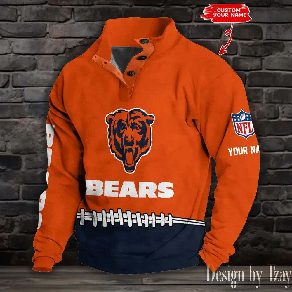 Chicago Bears Casual Long Sleeve Button Up Sweatshirt S9DBSCH2322