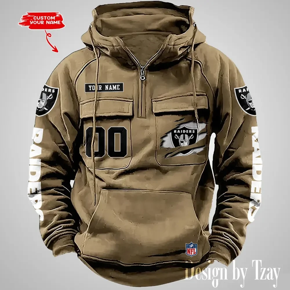 Las Vegas Raiders NFL Multi Pocket Zipper Retro Hoodie AZVMHD814