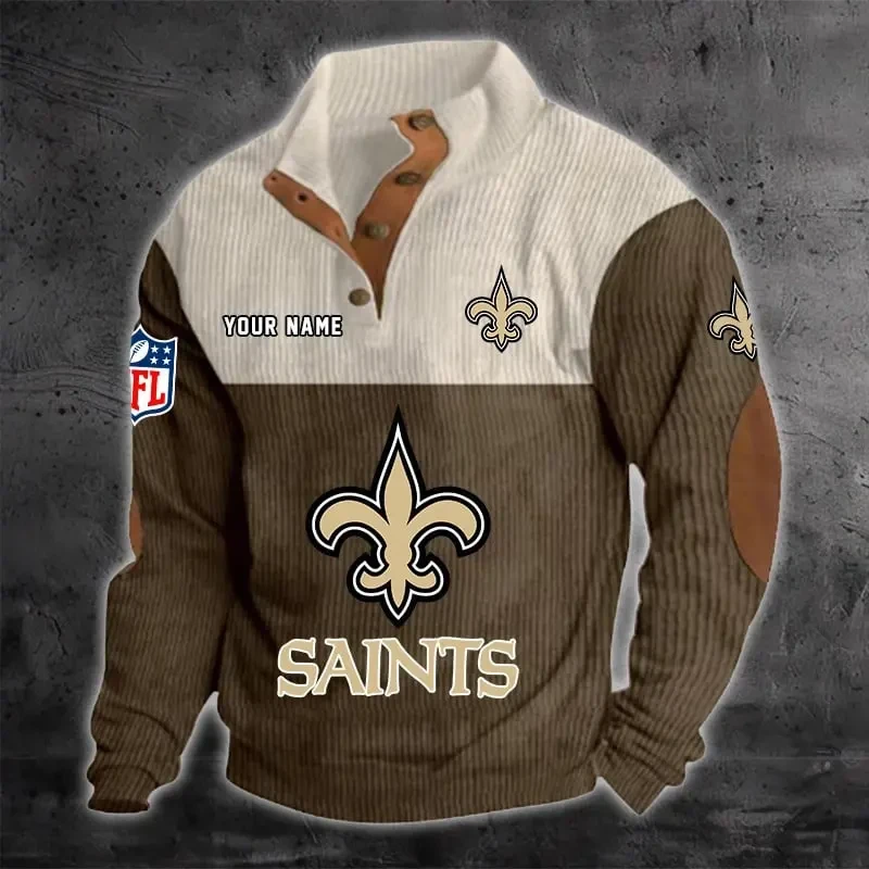New Orleans Saints S9DBSCH1223 Color Block Stand Collar Sweatshirt