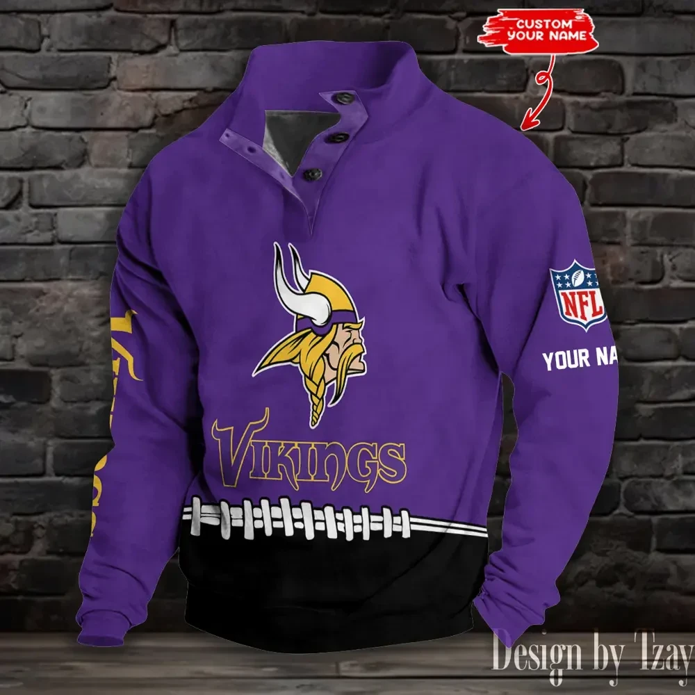 Minnesota Vikings Casual Long Sleeve Button Up Sweatshirt S9DBSCH2337