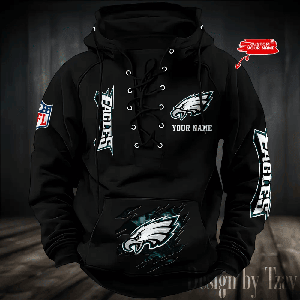 SPTS9HLUH122-Philadelphia Eagles Men's Hooded Lace-up Hoodie