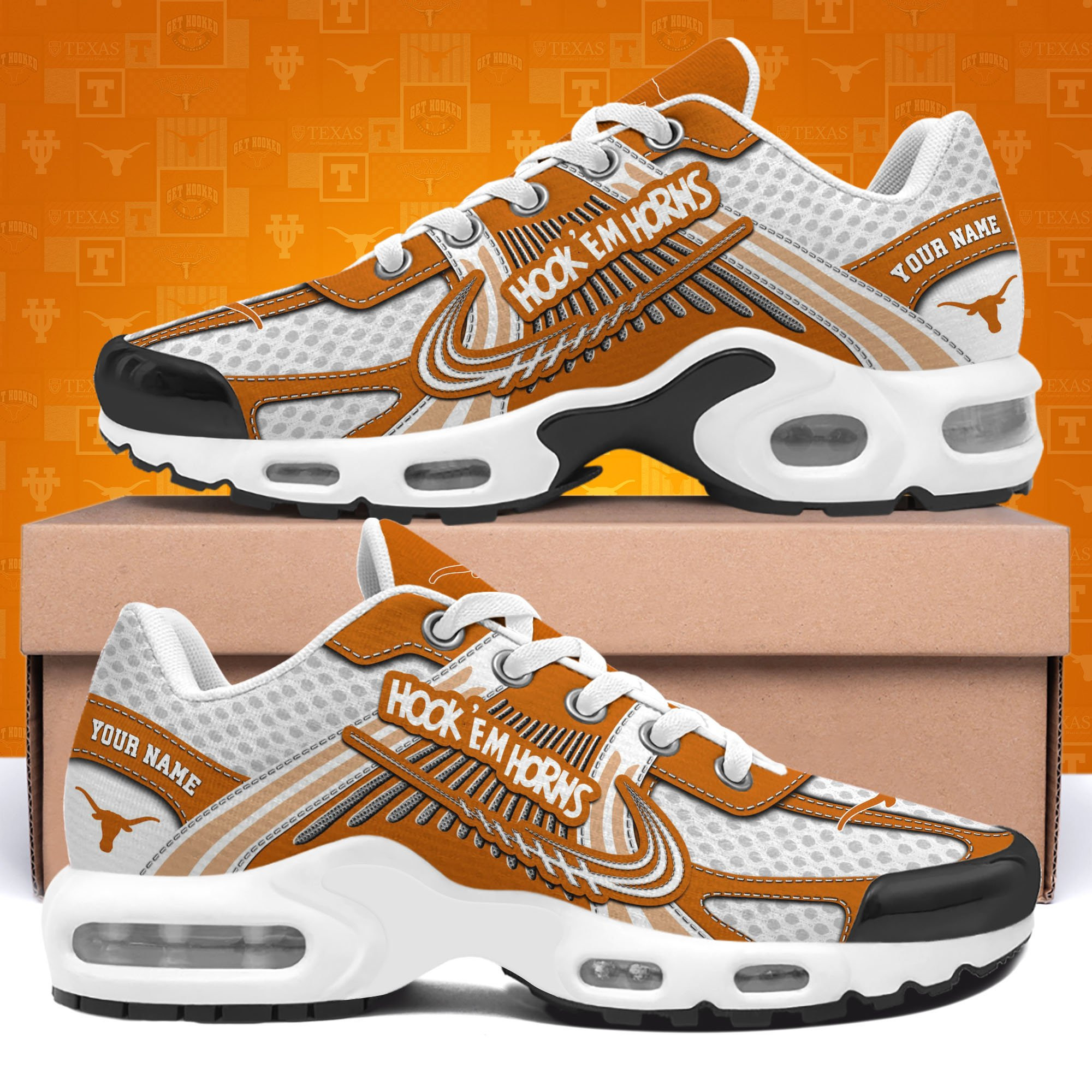 Texas Longhorns Personalized Plus T-N Youth Sneakers TD35ER