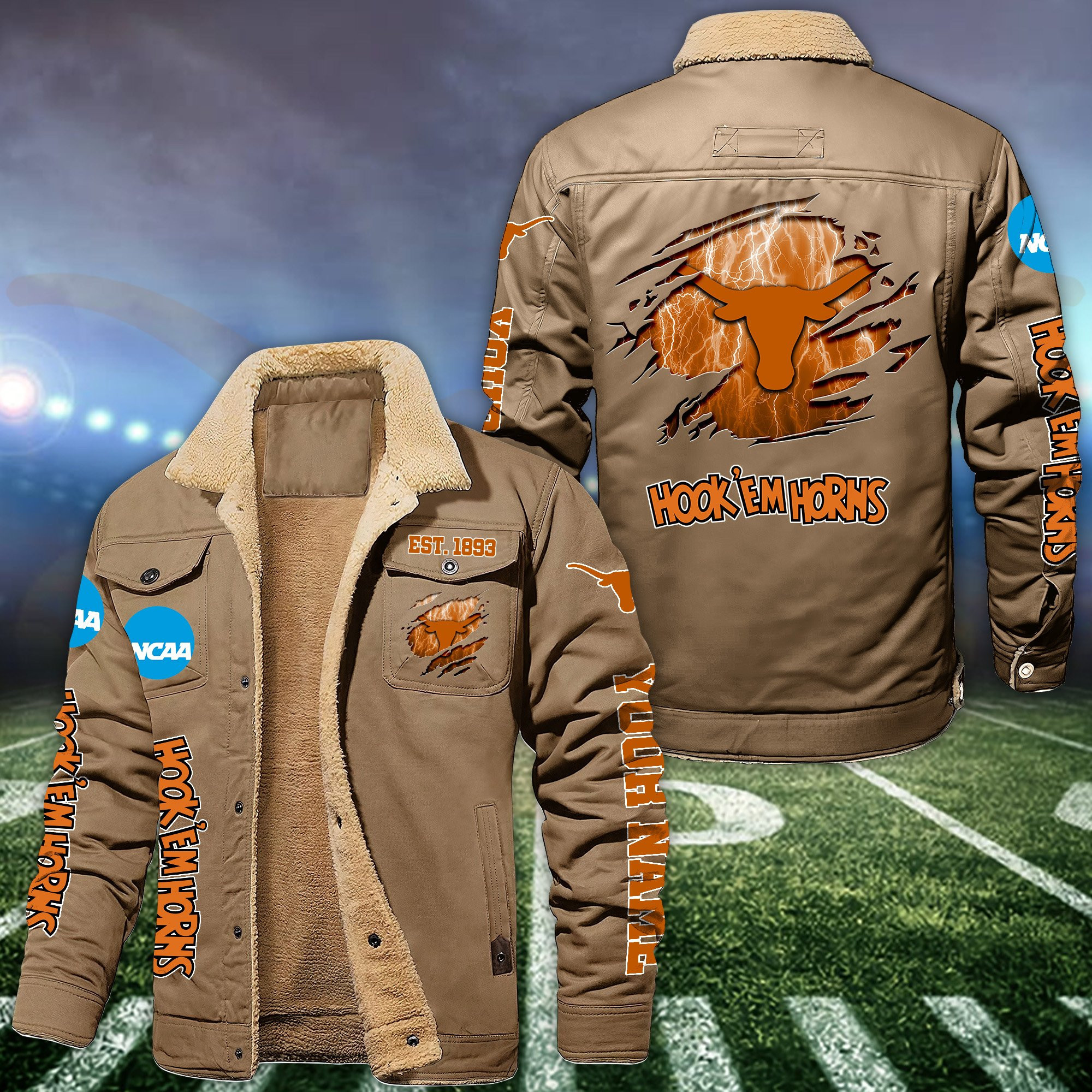 Texas Longhorns Fleece Lined Cargo Jacket Custom Your Name 2024 version BH43R