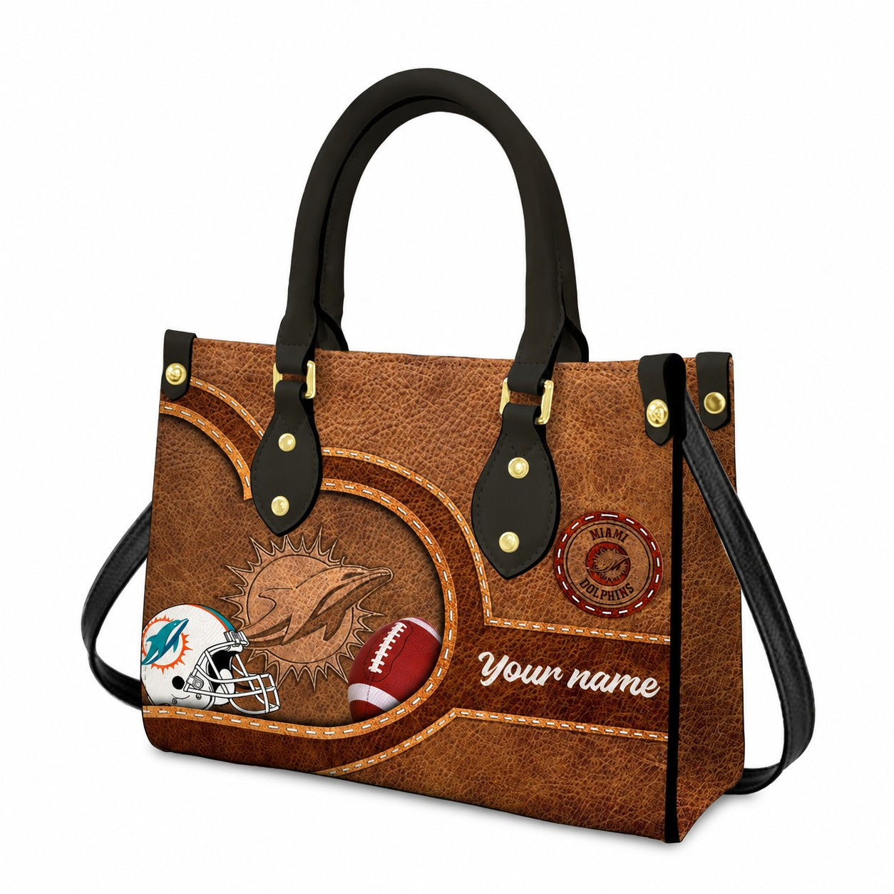 Miami Dolphins-Custom Name NFL Leather Bag