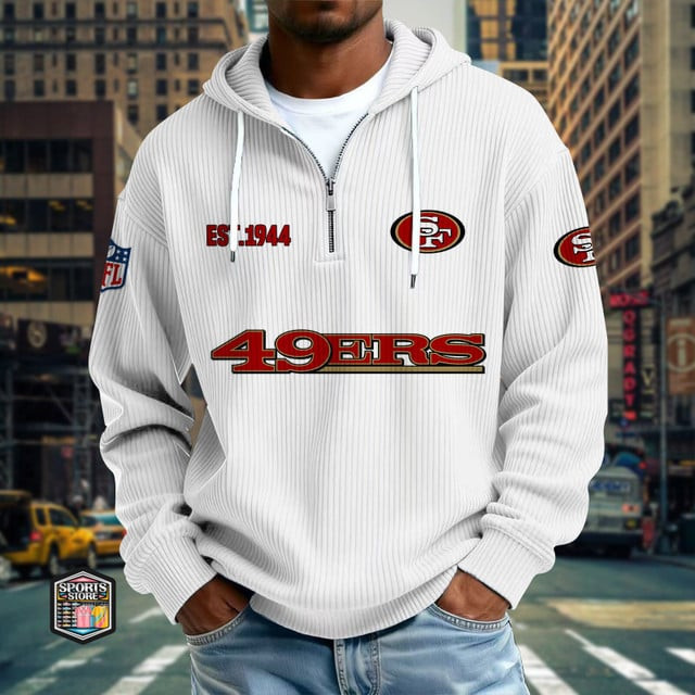 San Francisco 49ers Ribbed Texture Zipper Long Sleeve Hoodie SPTRTZLSH028