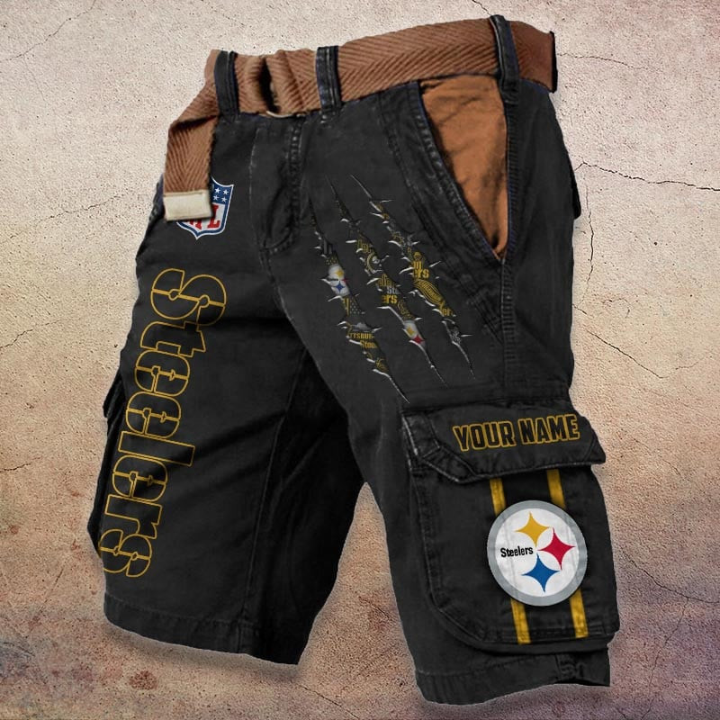 Pittsburgh Steelers Pocket Print Cargo Shorts (Belt Not Included) S9MCS092