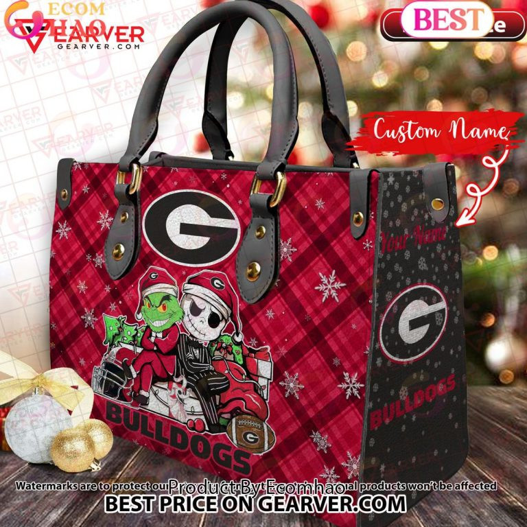 NCAA Georgia Bulldogs Grinch Christmas Women Leather Hand Bag - OLD987