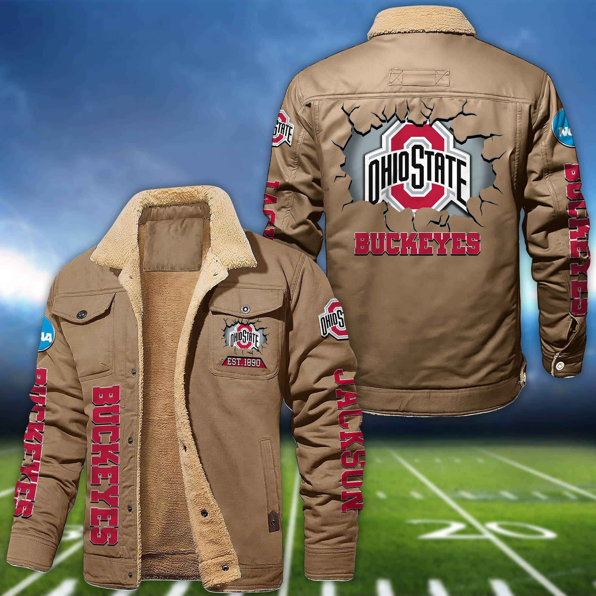 Ohio State Buckeyes Fleece Lined Cargo Jacket Custom Your Name 2024 version BH78H3