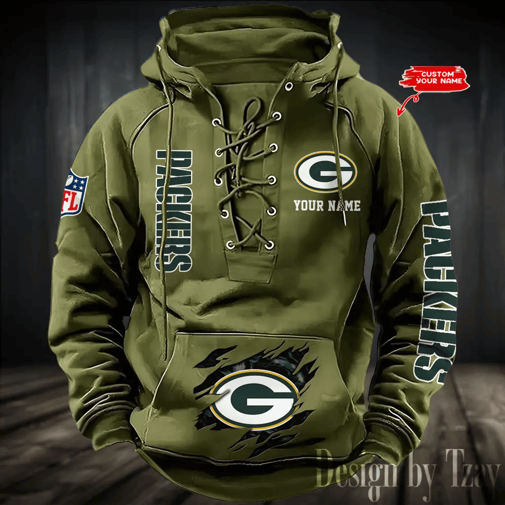 SPTS9HLUH108-Green Bay Packers Men's Hooded Lace-up Hoodie