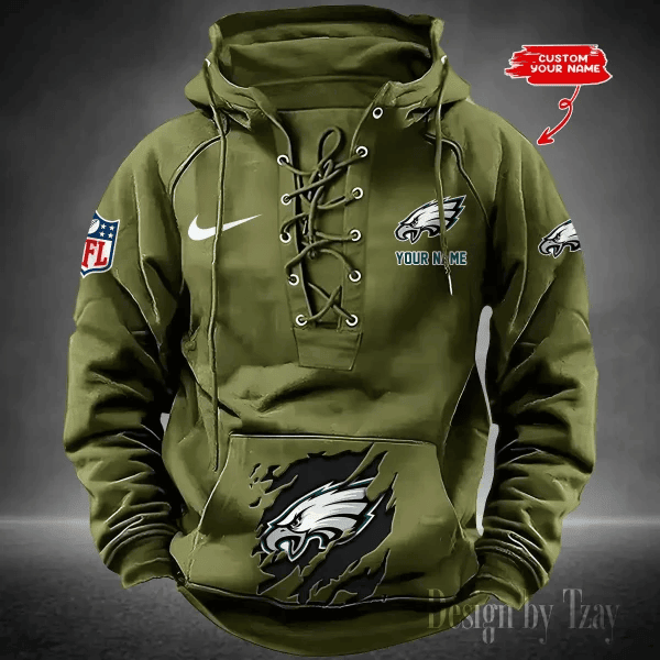 SPTS9HLUH026-Philadelphia Eagles Men's Hooded Lace-up Hoodie
