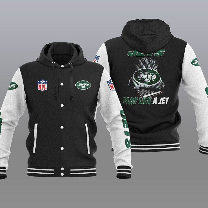 New York Jets Hooded Baseball Jacket 21
