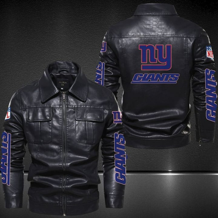 New York Giants Collared Leather Jacket For Sport Fan AZCCLJ021