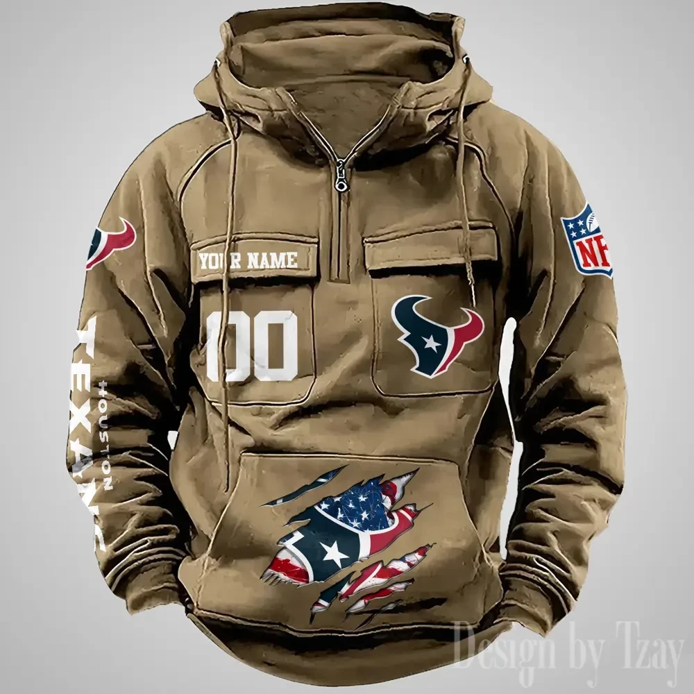 Houston Texans Designer Hoodies For Men Casual Fashion Solid Multi-Pocket Zipper Long Slevee AZVMHD906
