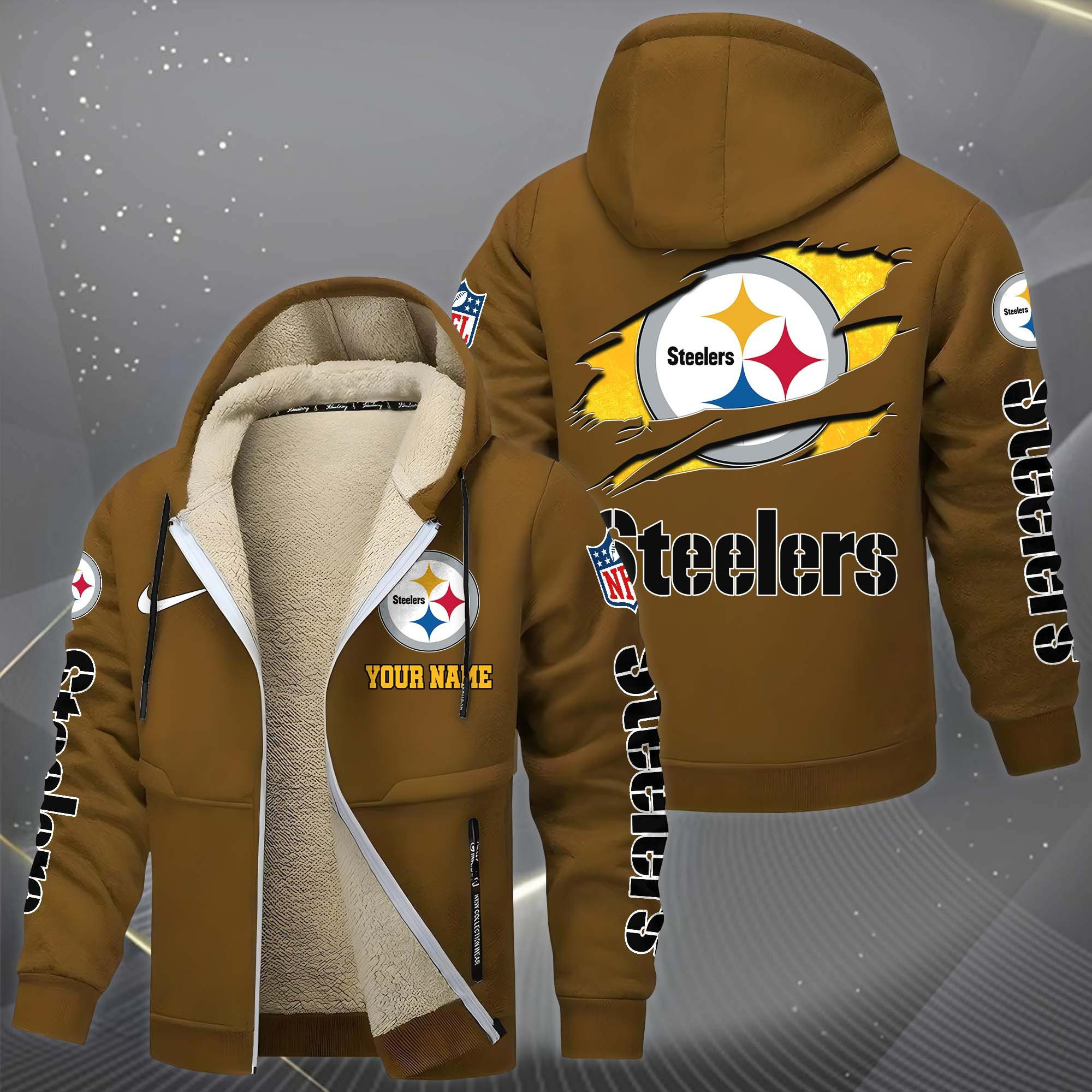 Pittsburgh Steelers DMTZ334 Hoodie Zip Velvet Coat