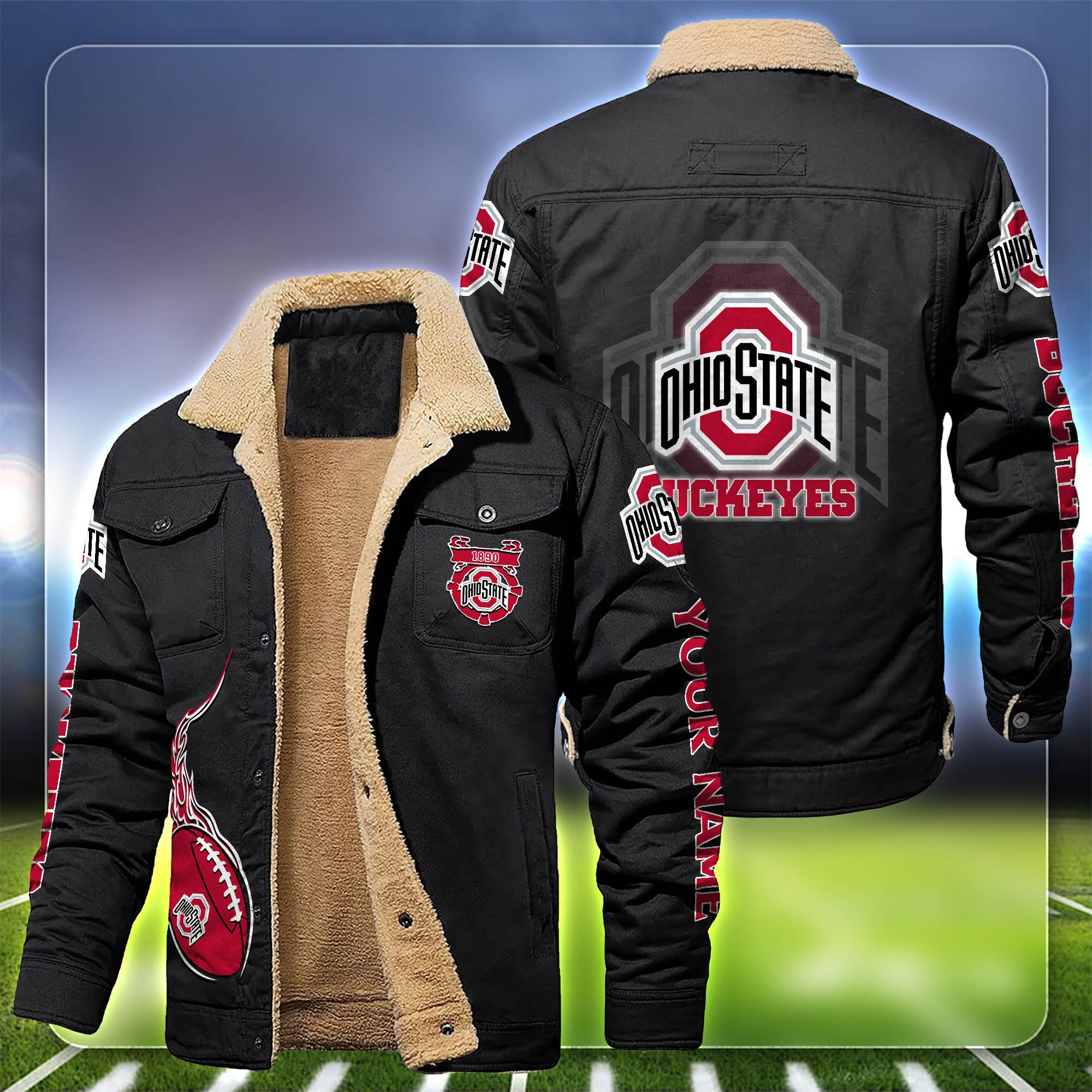 Ohio State Buckeyes Fleece Lined Cargo Jacket Custom Your Name BH787