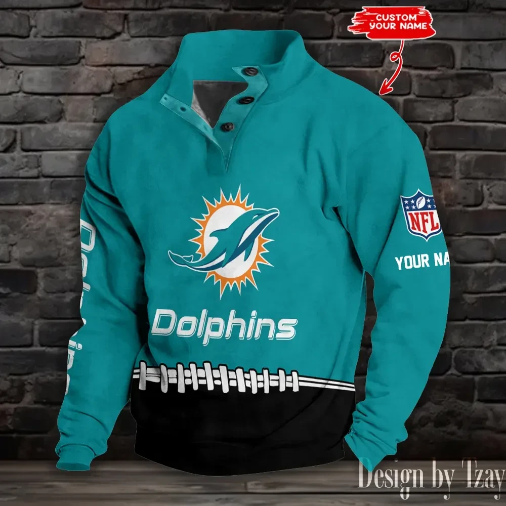 Miami Dolphins Casual Long Sleeve Button Up Sweatshirt S9DBSCH2336