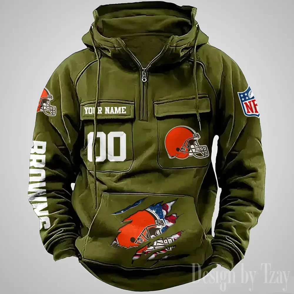Cleveland Browns Designer Hoodies For Men Casual Fashion Solid Multi-Pocket Zipper Long Slevee AZVMHD901