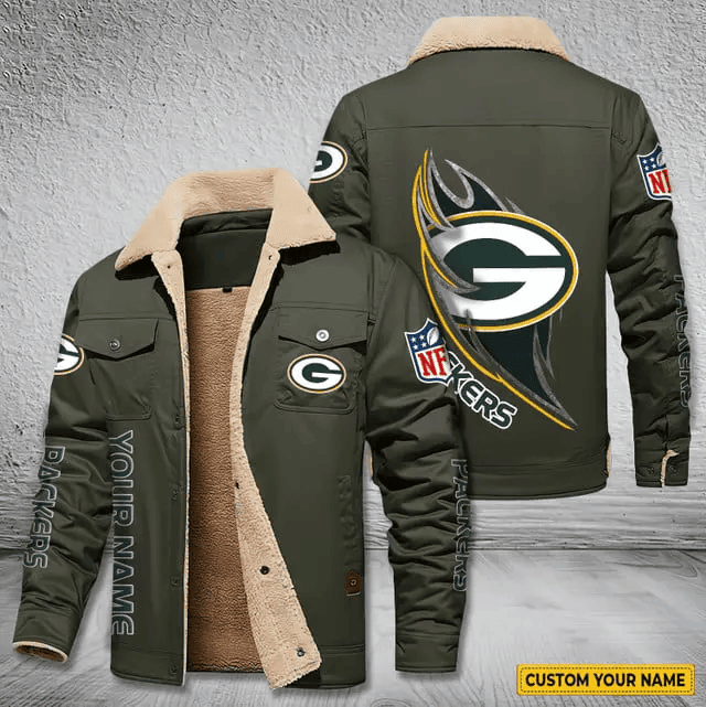 Green Bay Packers Personalized Men's Winter Cargo Jacket Fur Collar Fleece S9WCJ033
