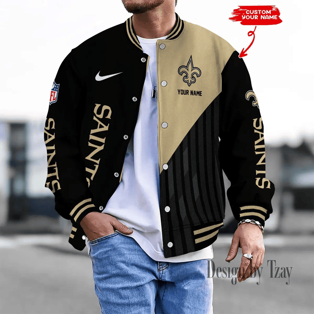SPTBBJACKET119-New Orleans Saints Personalized New Baseball Jacket Gifts For Fan