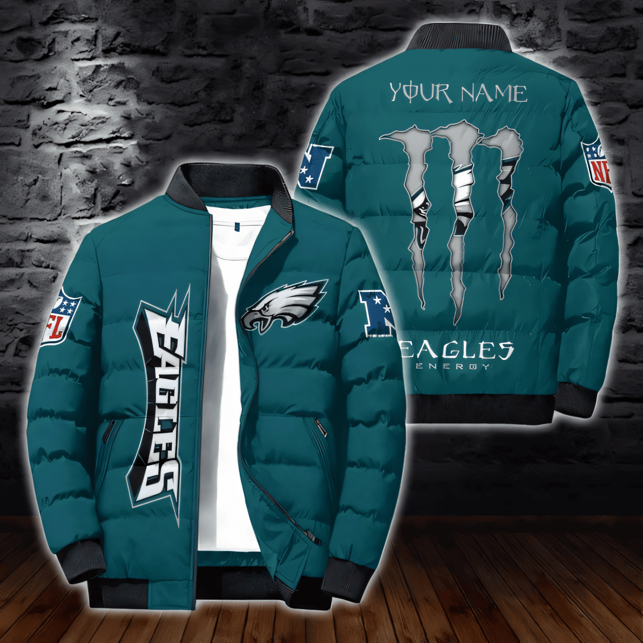 NFL Philadelphia Eagles Puffer Jacket City Logo Print Jacket For Fans LK89H