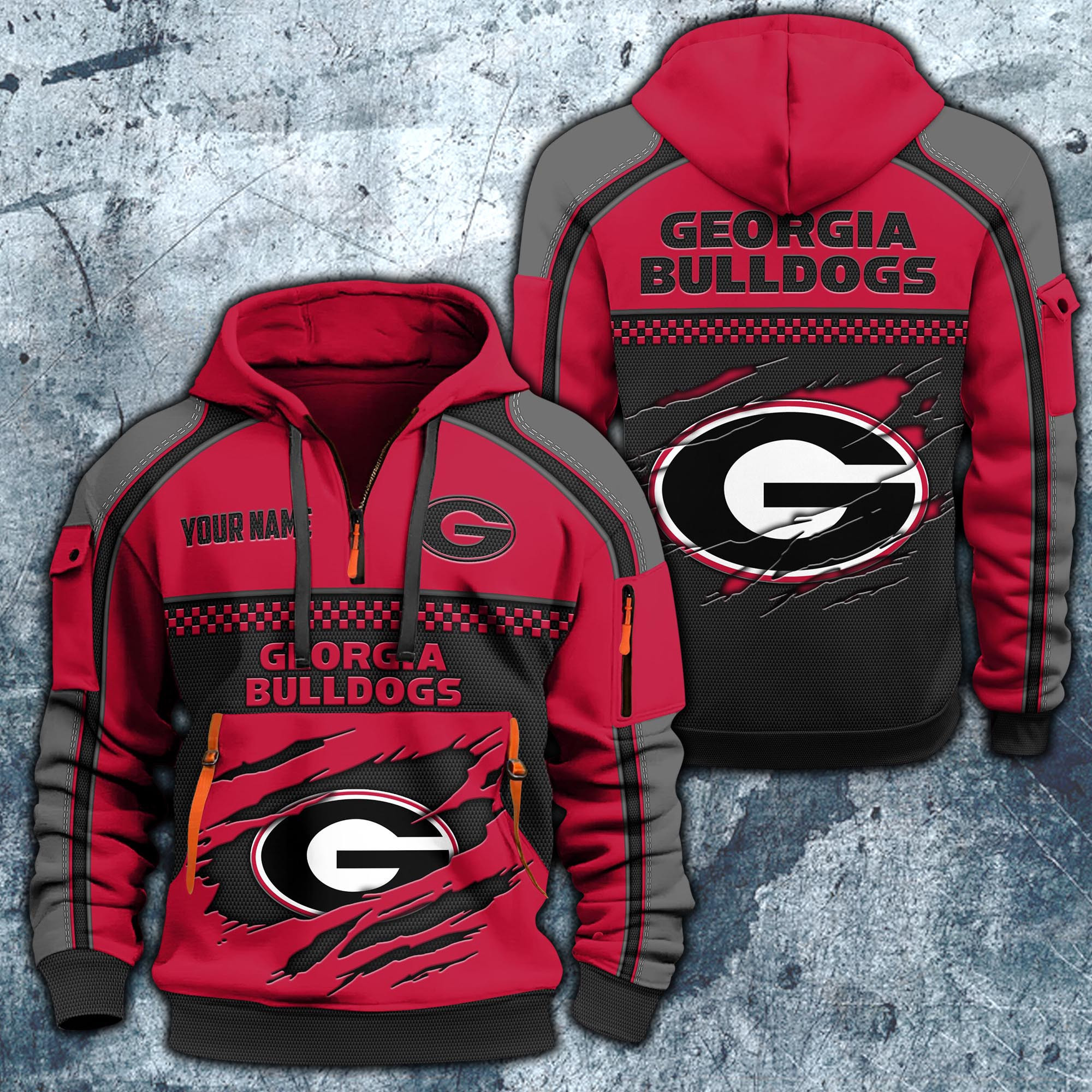 Georgia Bulldogs Hoodie Half Zipper Custom Your Name, Sports 3D Half-zip Hoodie EHIVM-07092718