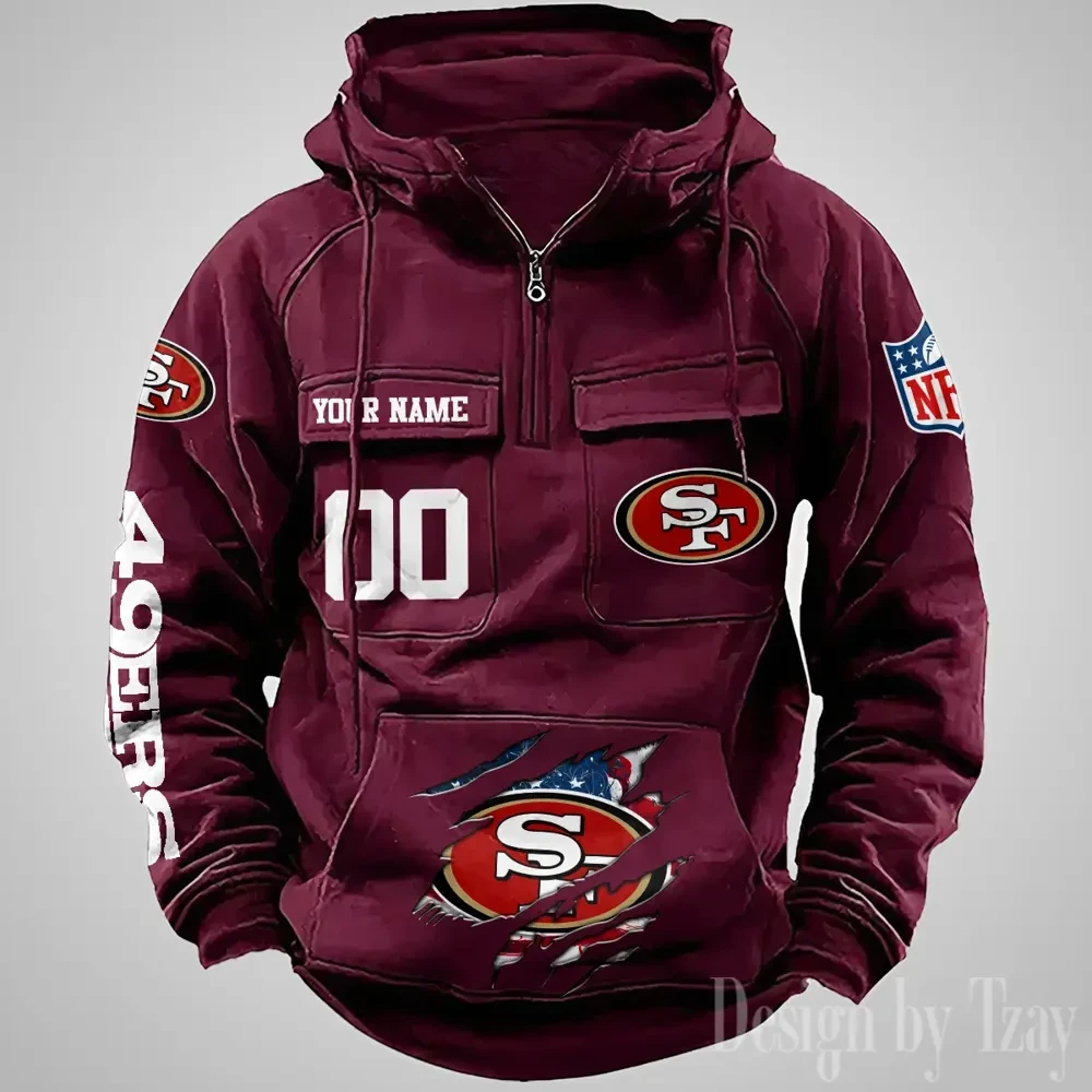 San Francisco 49ers Designer Hoodies For Men Casual Fashion Solid Multi-Pocket Zipper Long Slevee AZVMHD921