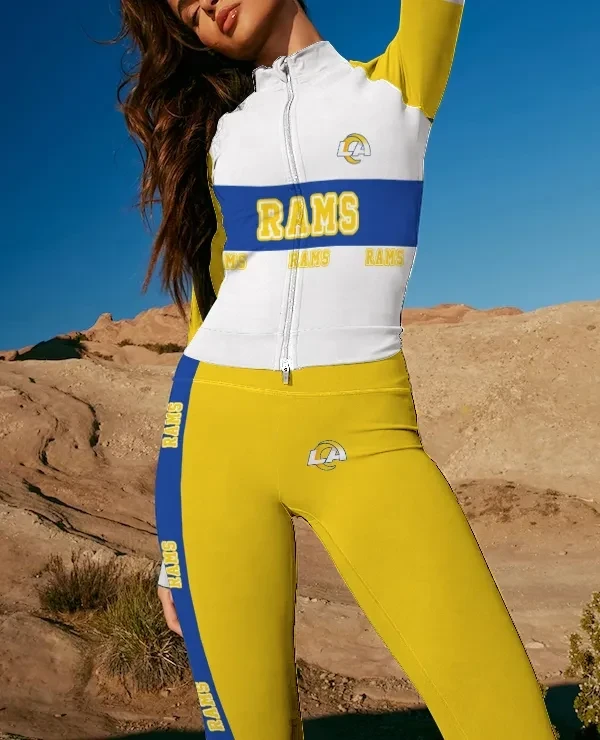 Los Angeles Rams 2 Piece Workout Sets :Sculpt High Waist Gym Leggings and Long Sleeve Sports Top AZLSST063