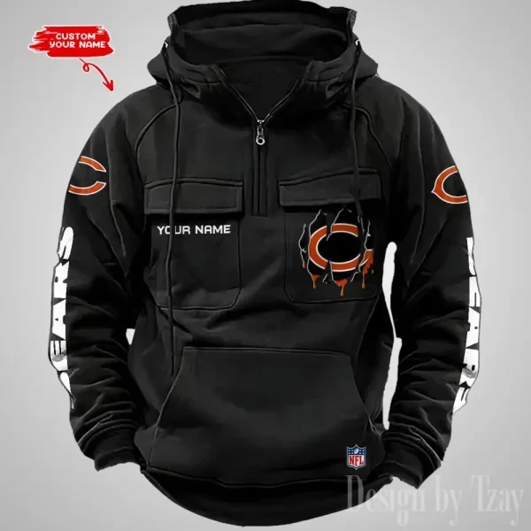 Chicago Bears Designer Hoodies For Men Casual Fashion Solid Multi-Pocket Zipper Long Slevee AZVMHD867