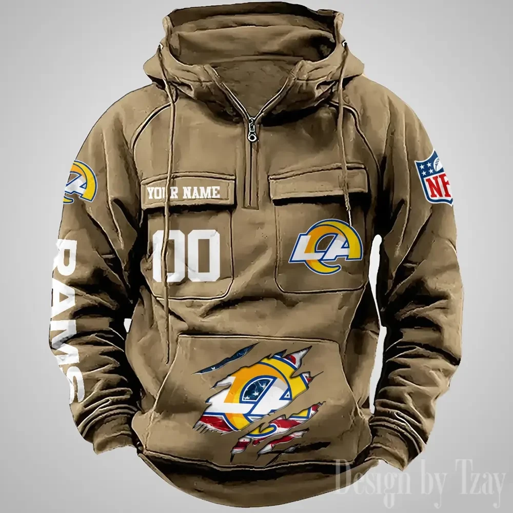 Los Angeles Rams Designer Hoodies For Men Casual Fashion Solid Multi-Pocket Zipper Long Slevee AZVMHD912