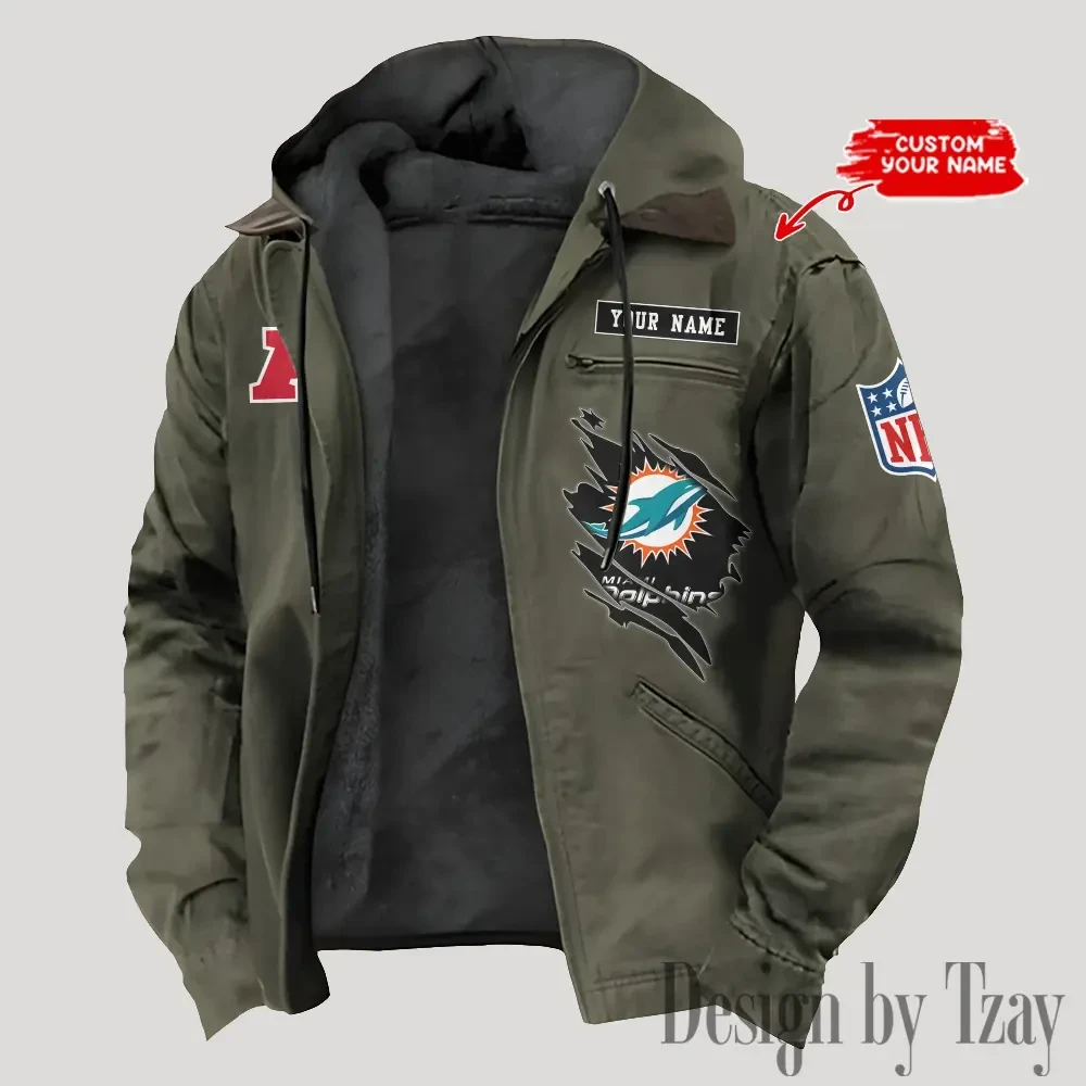 Miami Dolphins Men's Casual Padded Jacket Hooded Trending 2025 SPTPJH149