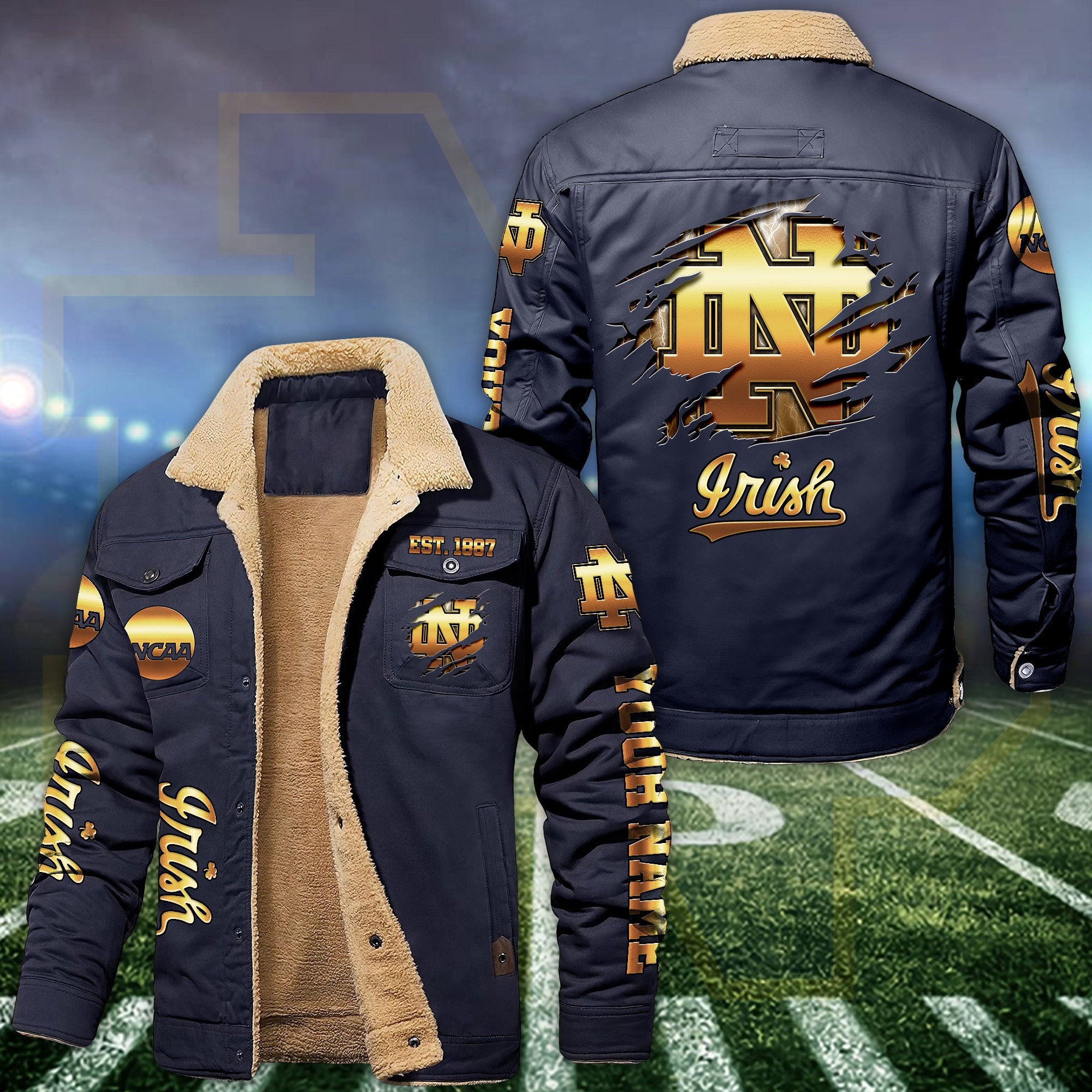 Notre Dame Fleece Lined Cargo Jacket Custom Your Name 2024 version PBIE4U5