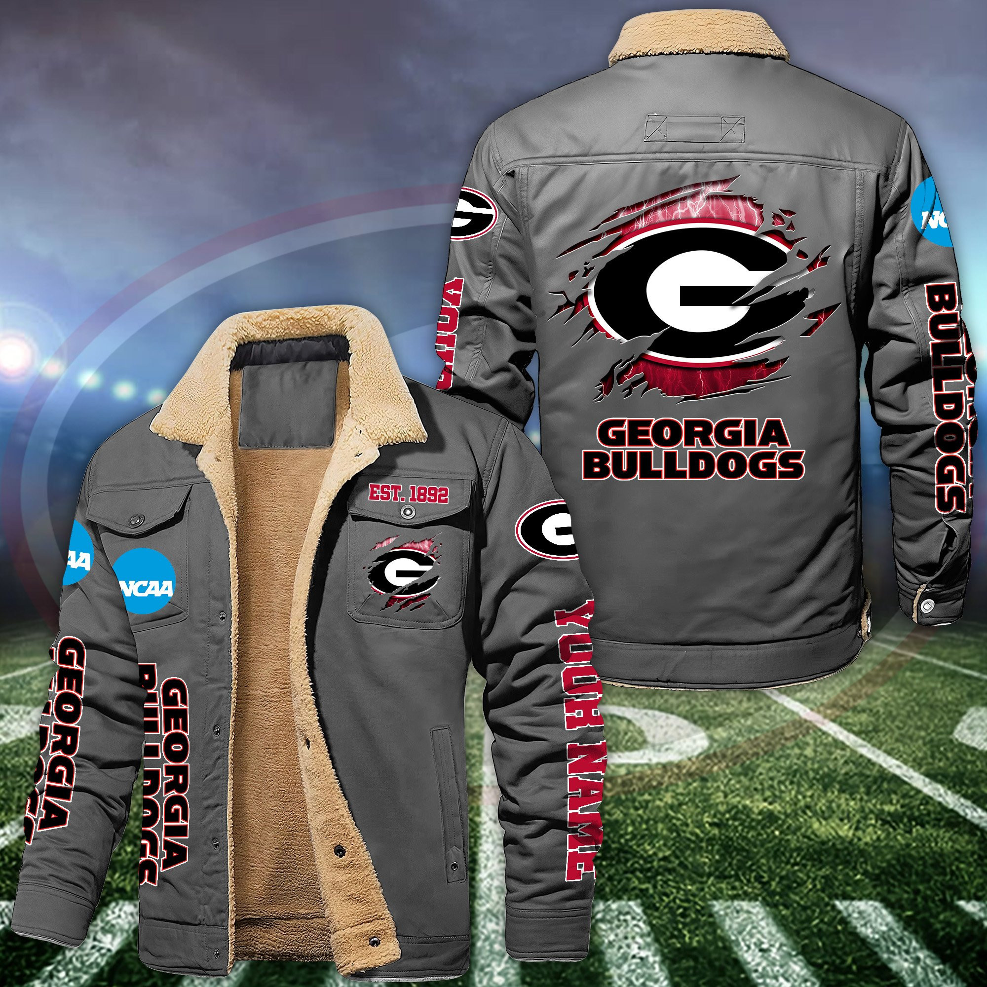 Georgia bulldogs Fleece Lined Cargo Jacket Custom Your Name 2024 version PBWG5Z3