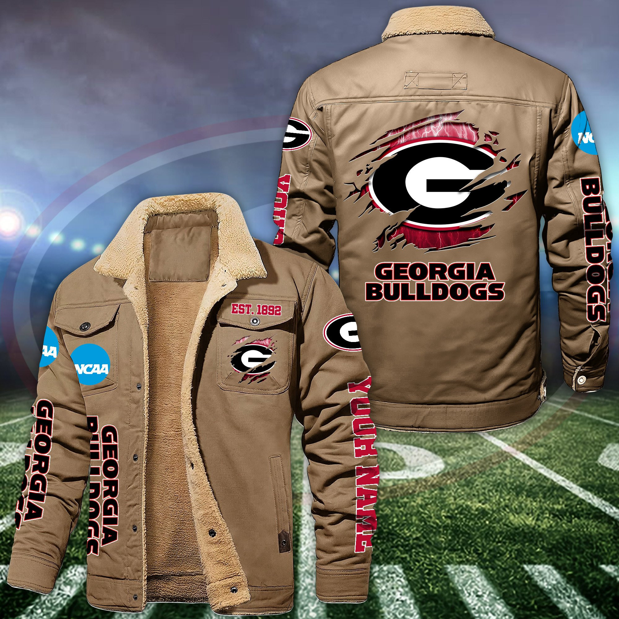 Georgia bulldogs Fleece Lined Cargo Jacket Custom Your Name 2024 version PBWG5Z3